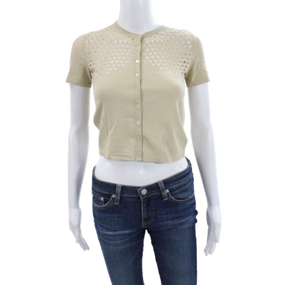 Faith Connexion Womens Cropped Button Up Geometric Beige Size S